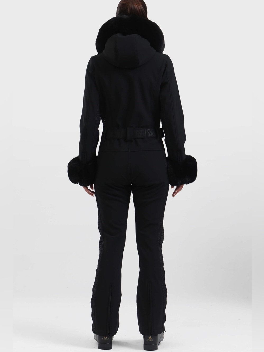 GSOU SNOW Black Faux Fur Shirred Waterproof One-Piece Ski Suit Size L - Picture 5 of 14
